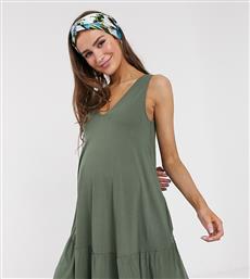 ASOS DESIGN Maternity concealed pocket mini dress with tiered hem in khaki-Green από το Asos