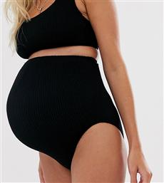 ASOS DESIGN maternity crinkle high leg high waist bikini bottom in black από το Asos
