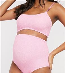 ASOS DESIGN maternity crinkle high leg high waist bikini bottom in dolly pink από το Asos