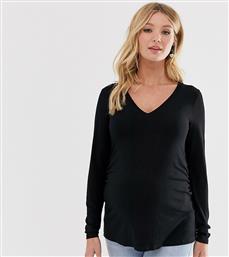 ASOS DESIGN Maternity v neck long sleeve t-shirt in black από το Asos