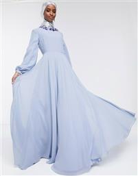 ASOS DESIGN maxi dress with embellished neckline and long sleeve in pale blue από το Asos