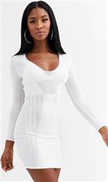 ASOS DESIGN mesh detail deep v structured mini dress-White από το Asos