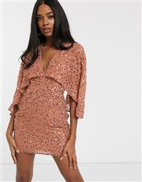 ASOS DESIGN mini dress with cape kimono sleeve in scatter sequin-Orange από το Asos