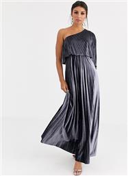 ASOS DESIGN one shoulder pleated crop top maxi dress in velvet-Silver από το Asos
