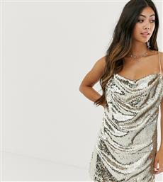 ASOS DESIGN Petite cowl neck all over sequin mini cami dress-Silver από το Asos