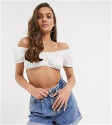 ASOS DESIGN Petite ruched detail milkmaid crop top in white από το Asos