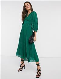 ASOS DESIGN pleated batwing midi dress in chevron dobby-Green από το Asos