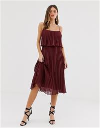 ASOS DESIGN pleated crop top midi dress with scoop neck-Red από το Asos