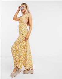 ASOS DESIGN plunge tie shoulder maxi dress in mustard ditsy floral print-Multi από το Asos