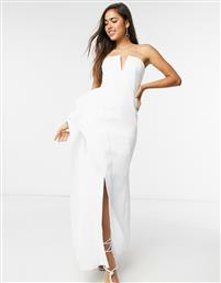 ASOS DESIGN Premium bandeau panelled maxi dress with side pep in white από το Asos