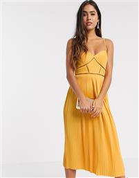 ASOS DESIGN Premium cami pleated midi dress with ladder trim detail in orange-Pink από το Asos