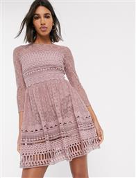 ASOS DESIGN Premium lace mini skater dress in mink-Pink από το Asos