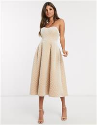 ASOS DESIGN Premium quilted velvet bandeau prom midi dress in champagne-Neutral από το Asos