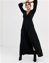 ASOS DESIGN puff shoulder wrap maxi dress in black από το Asos
