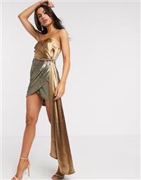 ASOS DESIGN satin and textured sequin mini dress in caramel-Multi από το Asos
