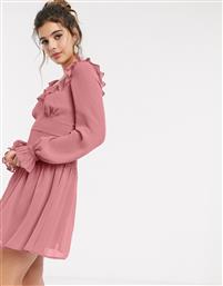 ASOS DESIGN scoop neck mini skater dress with frill in tea rose-Pink από το Asos