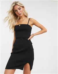 ASOS DESIGN square neck rib mini dress with split in black από το Asos