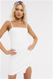 ASOS DESIGN square neck rib mini dress with split in white από το Asos