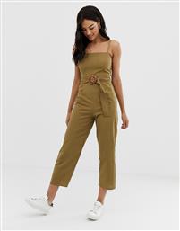 ASOS DESIGN strappy pinny belted jumpsuit-Green από το Asos
