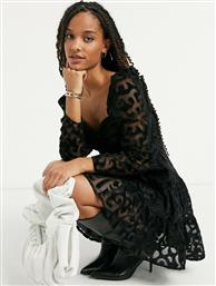 ASOS DESIGN sweetheart neck mini dress in lace velvet cutwork in black από το Asos