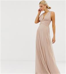 ASOS DESIGN Tall Bridesmaid ruched bodice drape maxi dress with wrap waist-Pink από το Asos