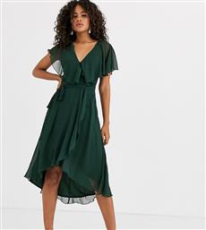 ASOS DESIGN Tall cape back dipped hem midi dress-Green από το Asos