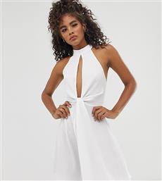 ASOS DESIGN Tall halter neck plunge mini sundress with twist front in texture-White από το Asos