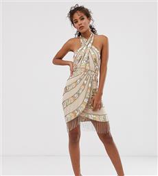 ASOS DESIGN Tall mini dress with wrap neck and aztec embellishment fringe-Multi από το Asos