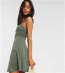 ASOS DESIGN Tall mini square neck sundress with cup seams in khaki-Green από το Asos