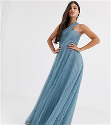 ASOS DESIGN Tall one shoulder tulle wired hem maxi dress-Blue από το Asos