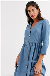 ASOS DESIGN Tall soft denim tea dress in midwash blue από το Asos