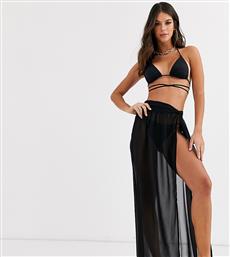 ASOS DESIGN TALL twist front recycled maxi beach skirt in black από το Asos