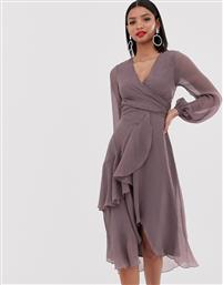 ASOS DESIGN wrap waist midi dress with double layer skirt and long sleeve-Multi από το Asos