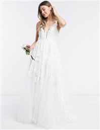 ASOS EDITION Celia beaded floral embroidered mesh wedding dress-White από το Asos