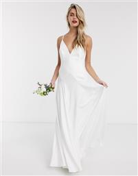 ASOS EDITION Paige satin plunge wedding dress with cross back-White από το Asos