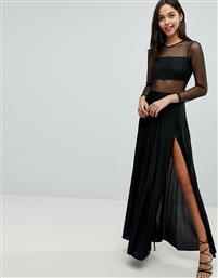 ASOS Pleated Dobby & Lace Top Long Sleeve Maxi Dress-Black από το Asos