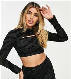 ASYOU glitter zebra cut out top in black από το Asos