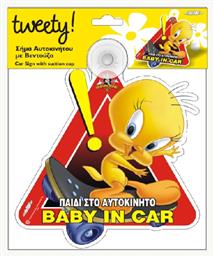 Σήμα Baby on Board με Βεντούζα Tweety Κόκκινο Auto Gs