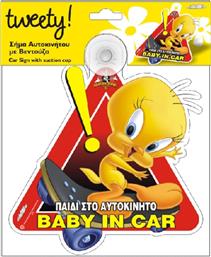 Auto Gs Σήμα Baby on Board με Βεντούζα Tweety Κόκκινο από το Saveltrade