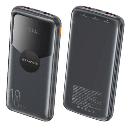 P63K Power Bank 10000mAh με 2 Θύρες USB-A Quick Charge 3.0 Μαύρο Awei