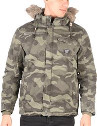Basehit Cotton Faux Fur Hooded Jacket Camo Olive από το Cosmossport