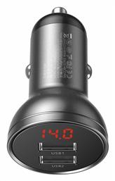 Digital Display Φορτιστής Αυτοκινήτου με Θύρες 2xUSB-A Baseus