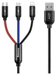 Three Primary Colors 3-in-1 Braided USB to Lightning / Type-C / micro USB Cable 3A Μαύρο 1.2m (CAMLT-BSY01) Baseus