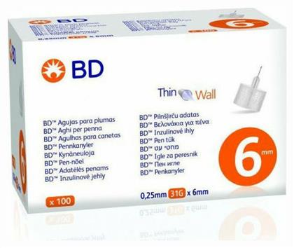 Thin Wall Βελόνες Ινσουλίνης 31G x 6mm 100τμχ BD