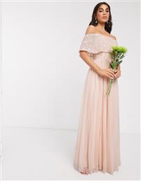 Beauut embellished bardot maxi dress in soft apricot-Orange από το Asos