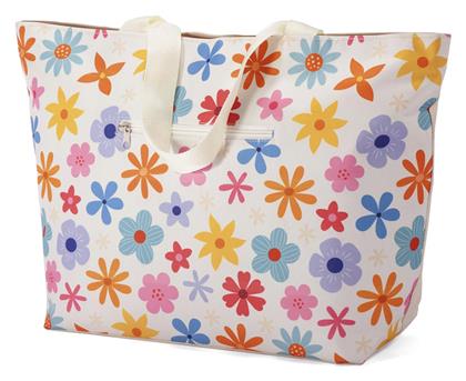 Υφασμάτινη Τσάντα Θαλάσσης Floral Λευκή Benzi