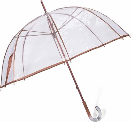 PA060 Γυναικεία Ομπρέλα Βροχής με Μπαστούνι Transparent/Brown Benzi