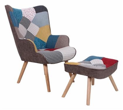 Μπερζέρα με Υποπόδιο Maron Button 69x76x97cm - Woodwell