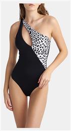 Ολόσωμο Μαγιό με Έναν Ώμο & Ενίσχυση Animal Print Black Blu4u