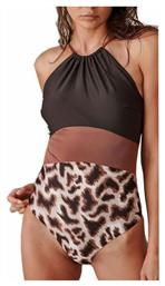 Ολόσωμο Μαγιό με Ενίσχυση Animal Print Καφέ Blu4u